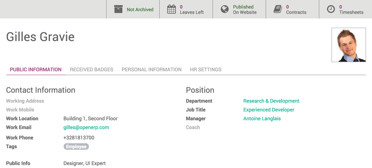 Odoo text and image block