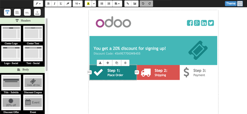 Odoo - Sample 1 for three columns